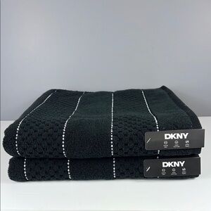 DKNY Bath Towel Set Black White Stripe 100% Cotton Super Soft 2 Pc Set NEW